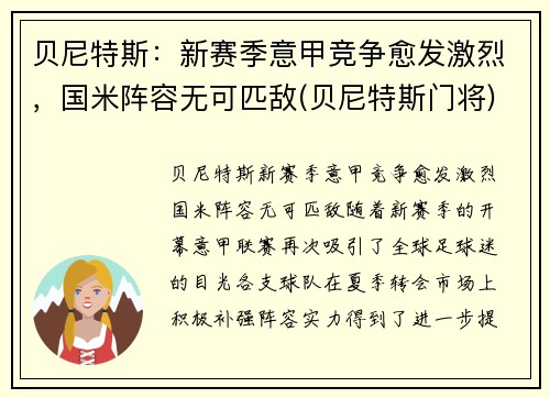 贝尼特斯：新赛季意甲竞争愈发激烈，国米阵容无可匹敌(贝尼特斯门将)